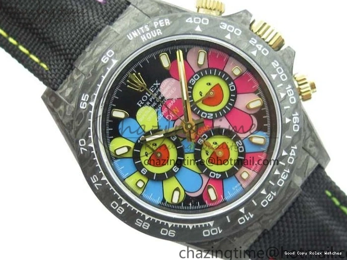 Good Copy Rolex Watches On Edition Carbon Black Strap Diw Dial Pink V Daytona EyeCatching A7750 Best WWF Nylon 2890 0111